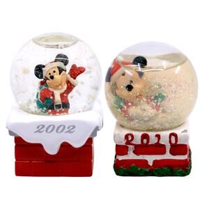 Mickey Mouse Santa Chimney JCPenny Snow Globe 2002 & 2010 [Set of 2]